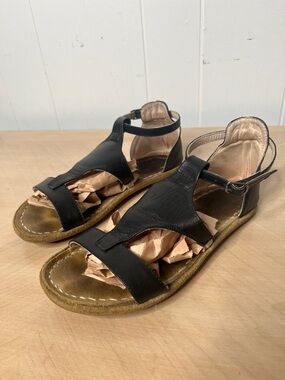 Aintap Minimalist Barefoot Black Leather Strap Women's Sandals Size EU37